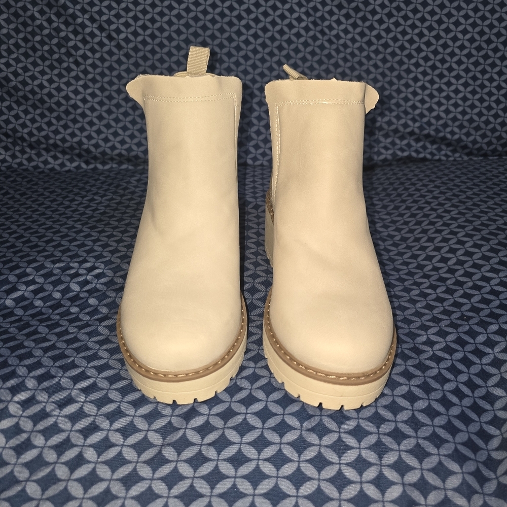 Cream Suede Ankle Boots with Textured Soles